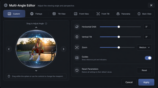 Multi-angle view control panel